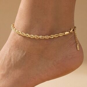 Women Rope Chain Anklet  OS Gold Plated Gold Tone Classic Minimalist